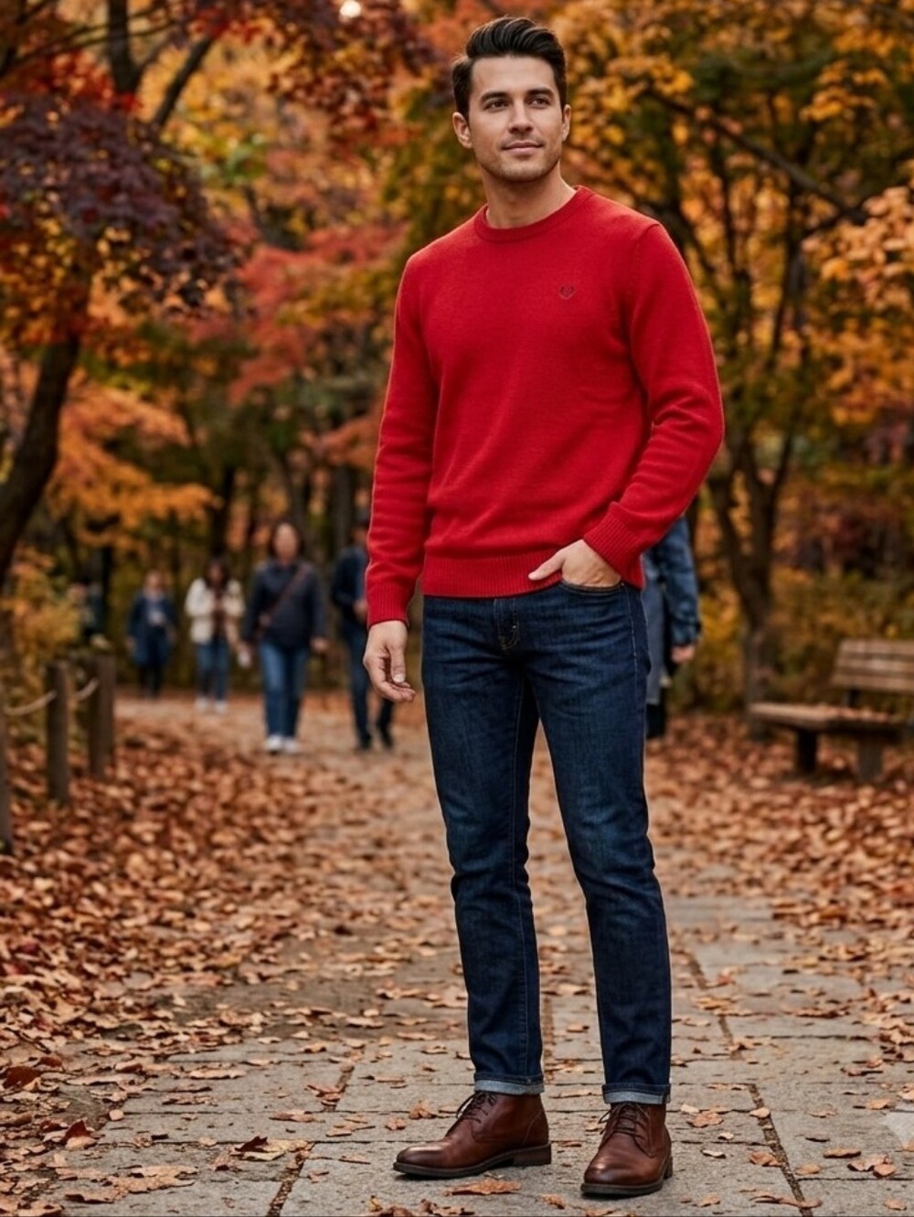 Chaps Solid Cotton Crew Neck Men's Sweater Medium